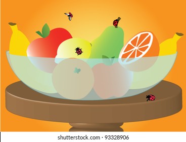 Ladybirds and fruits - vector