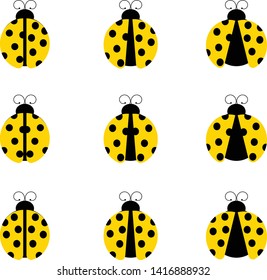Ladybug with 3 patterns of dots and 3 sets of wing positions