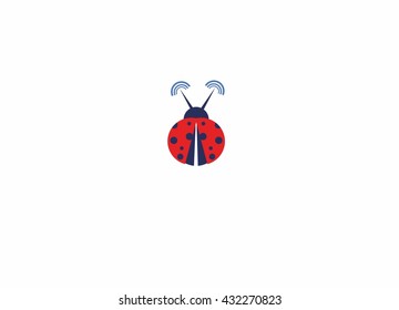 Ladybug with antennae in the form of antenna, suitable for companies involved in technology, communications, Internet or high-tech toys for kids.