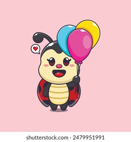 ladybug with balloon cartoon vector illustration.
Vector cartoon Illustration suitable for poster, brochure, web, mascot, sticker, logo and icon.