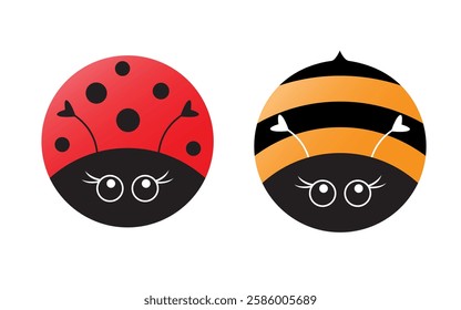 Ladybug and Bee - cute cartoon sytle illustration isolated