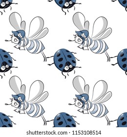 ladybug and bee seamless pattern