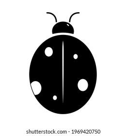 Ladybug beetle icon, isolated in black color on a white background. Hand drawn element, vector illustration.