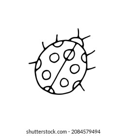 Ladybug. Beetle with polka dots. Insect. Doodle. Vector. Drawn by hand. Sketch. Silhouette. Black and white. Contour. Coloring.