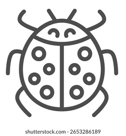 Joaninha besouro com asas ícone da linha, conceito da estação da primavera. Gráficos vetoriais. Flying bug, sinal de inseto no fundo branco, ícone de estilo de contorno para design móvel ou web