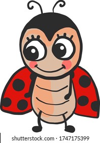 Ladybug with big eyes , illustration, vector on white background