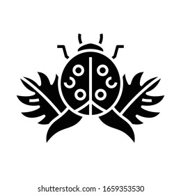 Ícone preto joaninha, ilustração conceitual, símbolo plano vetorial, sinal de glifo.
