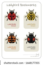 Ladybug bookmarks vector cartoon. Set of ladybird bookmarks. Beetle bookmarks.