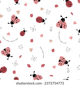 Ladybug butterfly cute seamless vector repeat pattern