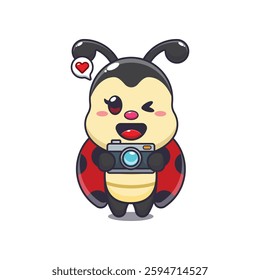 ladybug with camera. mascot cartoon character vector illustration. design element for poster, brochure, web, mascot, sticker, logo and icon.
