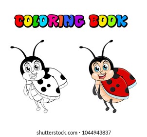 Ladybug cartoon coloring book isolated on white background