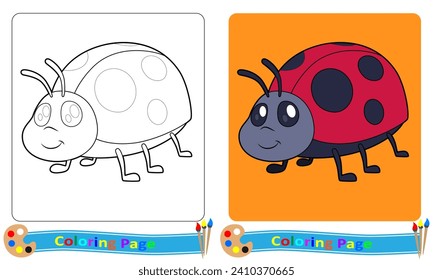 Ladybug cartoon coloring page. Coloring book for children. Get to know animals and colors. In vector format.