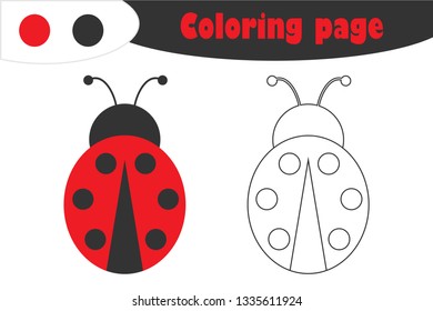 Ladybug in cartoon style, coloring page, spring education paper game for the development of children, kids preschool activity, printable worksheet, vector illustration