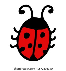 ladybug in cartoon style on an isolated white background. Insect. Stock vector illustration.
