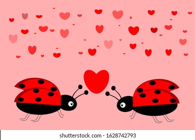 Ladybug cartoon together with red heart for lover romantic and valentine's day background. Vector illustration cut animal and romance style.