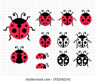 Ladybug clip art. Insect vector illustration. Cute funny animal. Silhouette vector flat illustration. Cutting file. Suitable for cutting software. Cricut, Silhouette