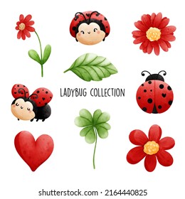 colección ladybug, linda mariquita. Ilustración del vector