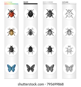 Ladybug, Colorado beetle, insect bug, butterfly. Insects set collection icons in cartoon black monochrome outline style vector symbol stock illustration web.