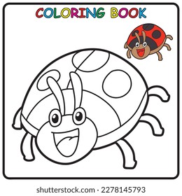 Ladybug coloring page for a children's book with colorful examples. Image in vector format. great coloring activity for children and toddlers