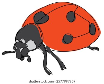 Ladybug in continuous line style on a white background.