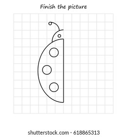 ladybug  copy and coloring the picture, educational game for preschool
,children (kids). Complete the picture