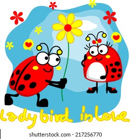 Ladybug couple in love with flower vector.