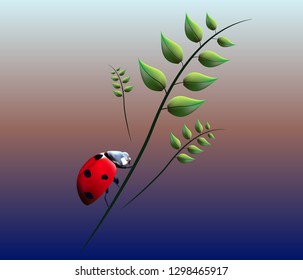 Ladybug crawling on a branch