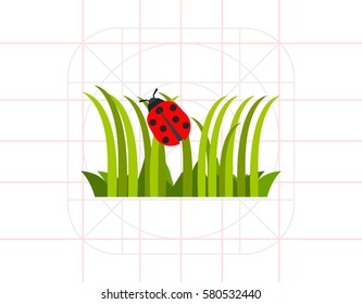 Ladybug crawling on grass icon