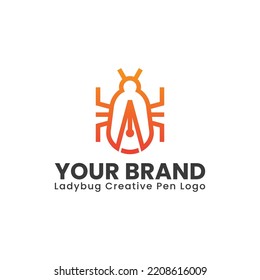 Ladybug creative pen logo is perfect for logo writers, journalists, art, designers, education, news, technology, information, media, entertainment etc.