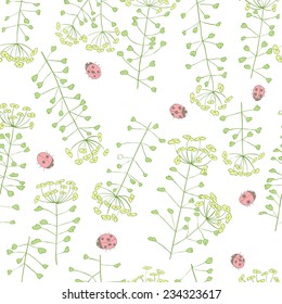 ladybug and cute flowers seamless pattern