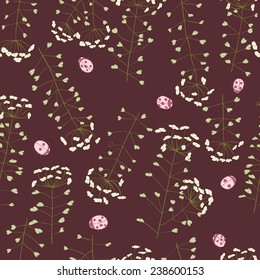 ladybug and cute flowers seamless pattern