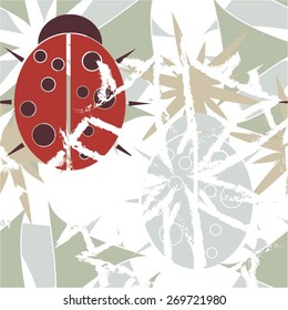 Ladybug in a decorative pattern, nature, seamless vector background.