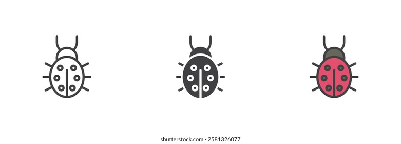 Ladybug different style icon set. Line, glyph and filled outline colorful version, outline and filled vector sign. Symbol, logo illustration. Vector graphics
