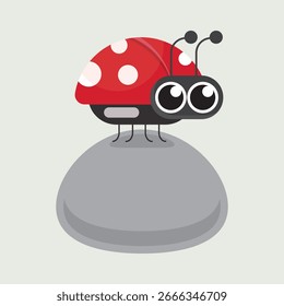El pie de dibujo de mariquita en la roca con un lindo concepto plano en el dibujo para templete en el Vector .