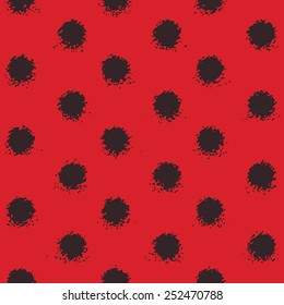Ladybug dry brush polka dot seamless pattern. Vector.