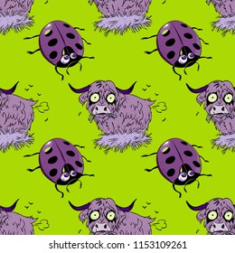 ladybug and farting bull seamless pattern