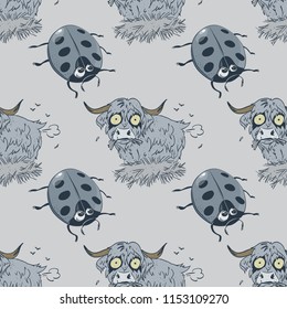 ladybug and farting bull seamless pattern