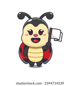 ladybug with flag. mascot cartoon character vector illustration. design element for poster, brochure, web, mascot, sticker, logo and icon.