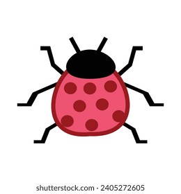 Ladybug flat icon isolated on white background. Cute ladybug vector illustration. Design for girls. Insect animal design elements