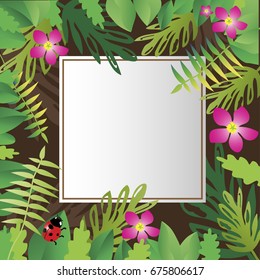 Ladybug with Floral and leaves, with copy space background, vector illustration.