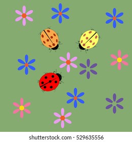 Ladybug and flower card. Fashion graphic background design. Modern stylish abstract texture. Colorful template for prints, textiles, wrapping, wallpaper, website etc. Vector illustration
