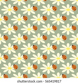 Ladybug and flower seamless pattern. Fashion graphic background design. Modern stylish abstract texture. Colorful template for prints, textiles, wrapping, wallpaper, website etc. Vector illustration