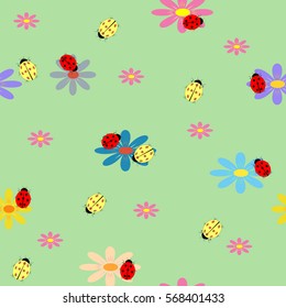 Ladybug and flower seamless pattern. Fashion graphic background design. Modern stylish abstract texture. Colorful template for prints, textiles, wrapping, wallpaper, website etc. Vector illustration