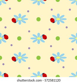 Ladybug and flower seamless pattern. Fashion graphic background design. Modern stylish abstract texture. Colorful template for prints, textiles, wrapping, wallpaper, website etc. Vector illustration