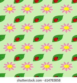 Ladybug and flower seamless pattern. Fashion graphic background design. Modern stylish abstract texture. Colorful template for prints, textiles, wrapping, wallpaper, website etc. Vector illustration