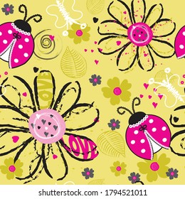 ladybug with flower seamless pattern vector illustration