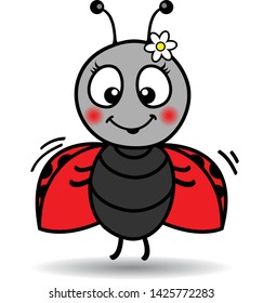Ladybug with flower and smile animation vector
