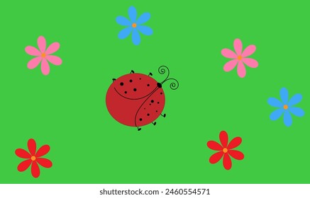 ladybug flowers on a green background