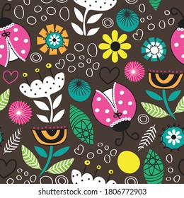 ladybug with flowers seamless pattern