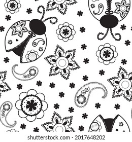 Ladybug with flowers seamless pattern.